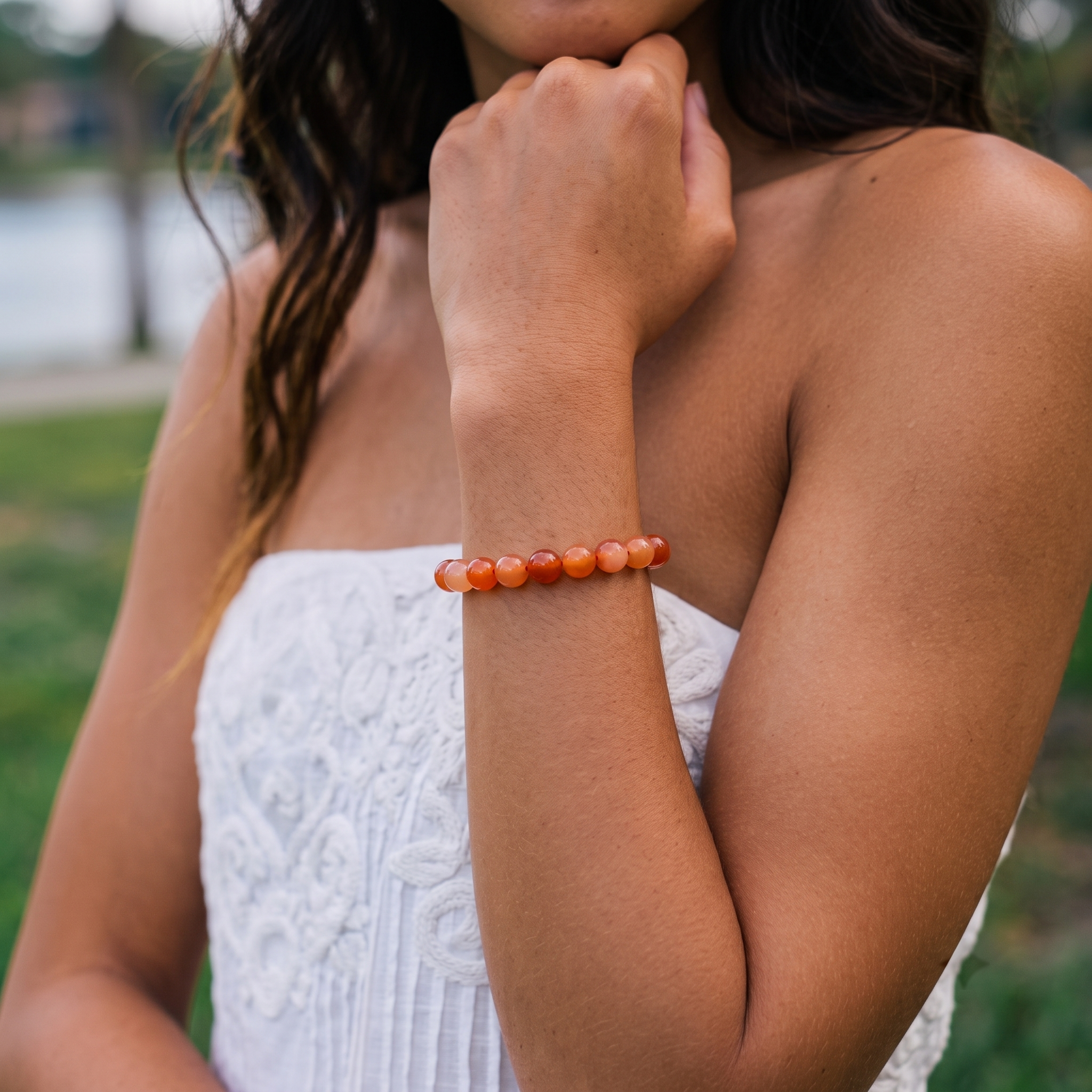 Natural Carnelian 8mm Gemstone Bracelet with model