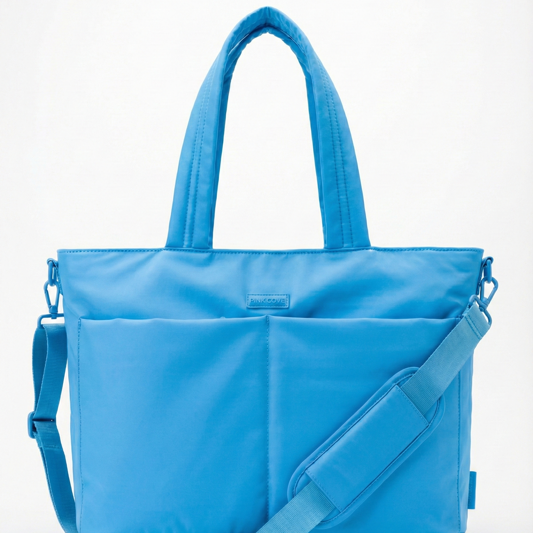 Blue tote bag with a shoulder strap