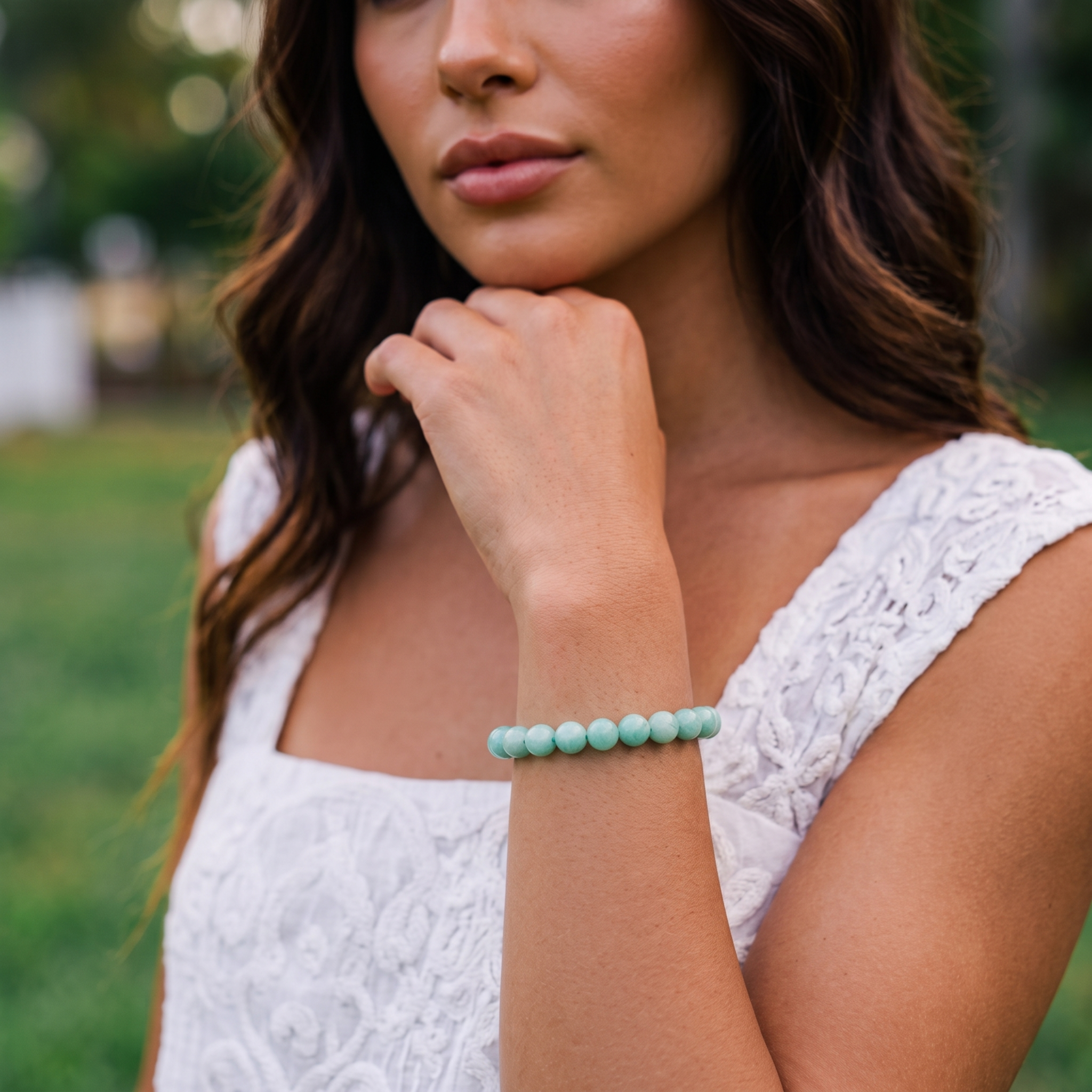 Amazonite 8mm Gemstone Bracelet with Model